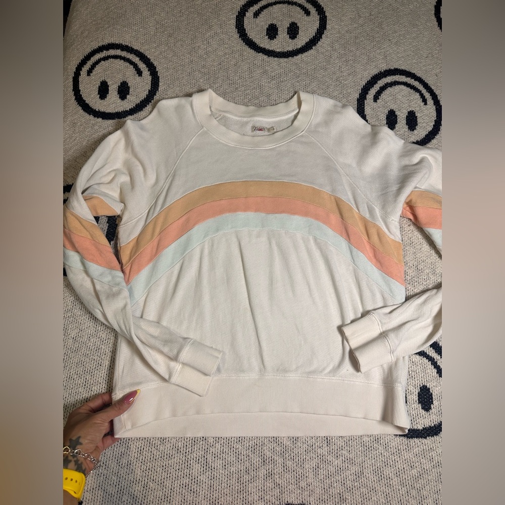 Faherty Women's Cream Sweatshirt with Rainbow Stripes - Picture 7 of 10